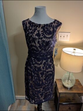 Simply Liliana Navy Lace Overlay Midi Dress